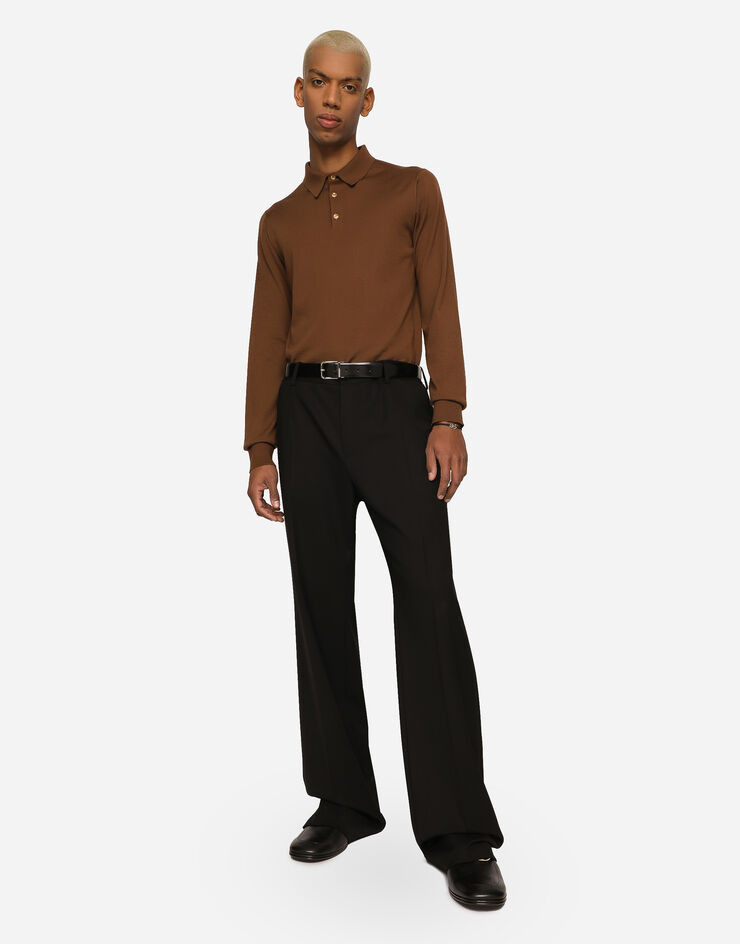 Dolce & Gabbana Pull polo en cachemire extrafin Marron GX831TJAWTY