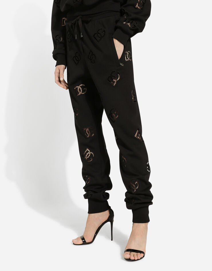 Dolce & Gabbana Jersey jogging pants with cut-out and DG logo Black FTCP7ZGDB9U