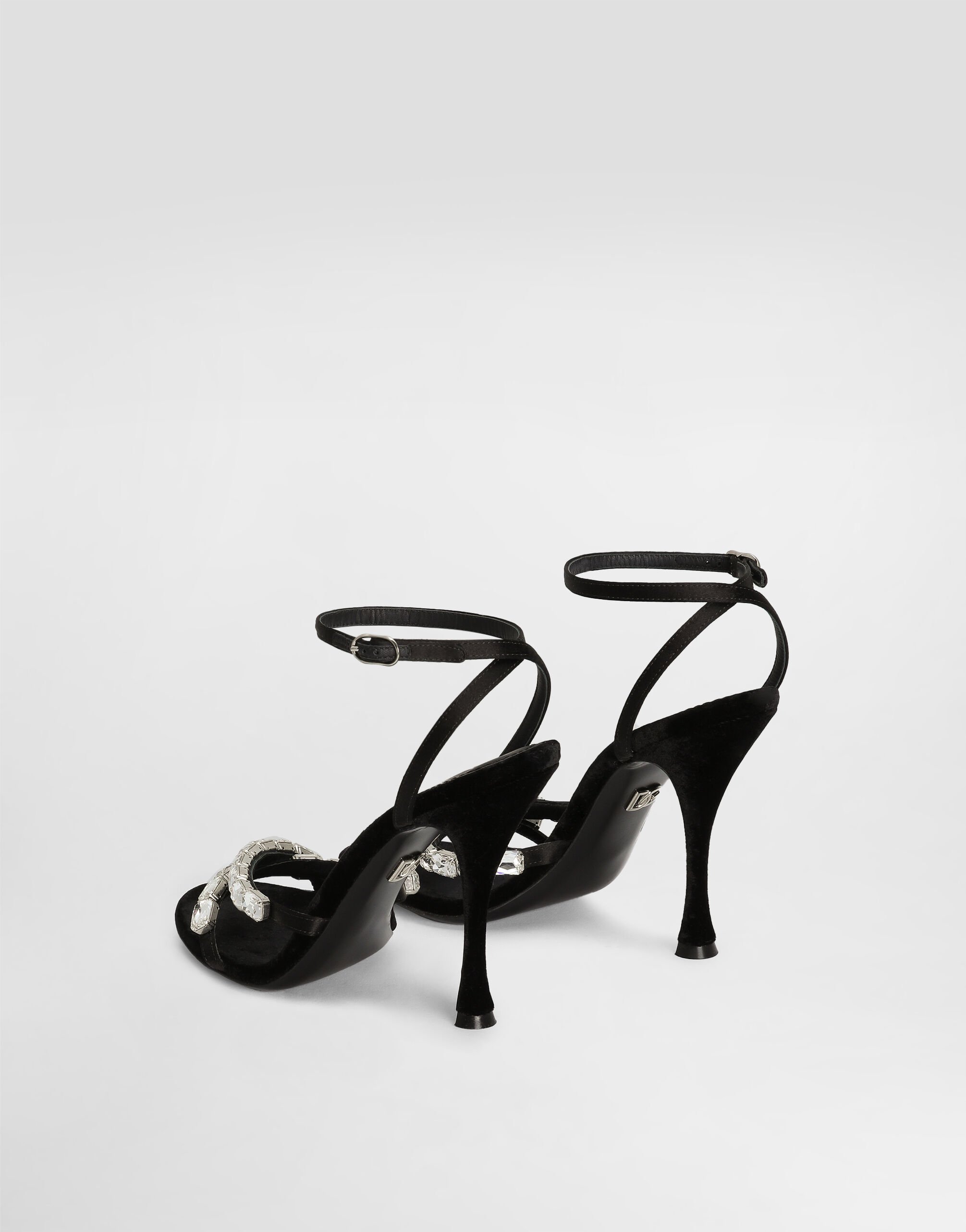 Satin sandals with gemstone embellishment in Black for Women