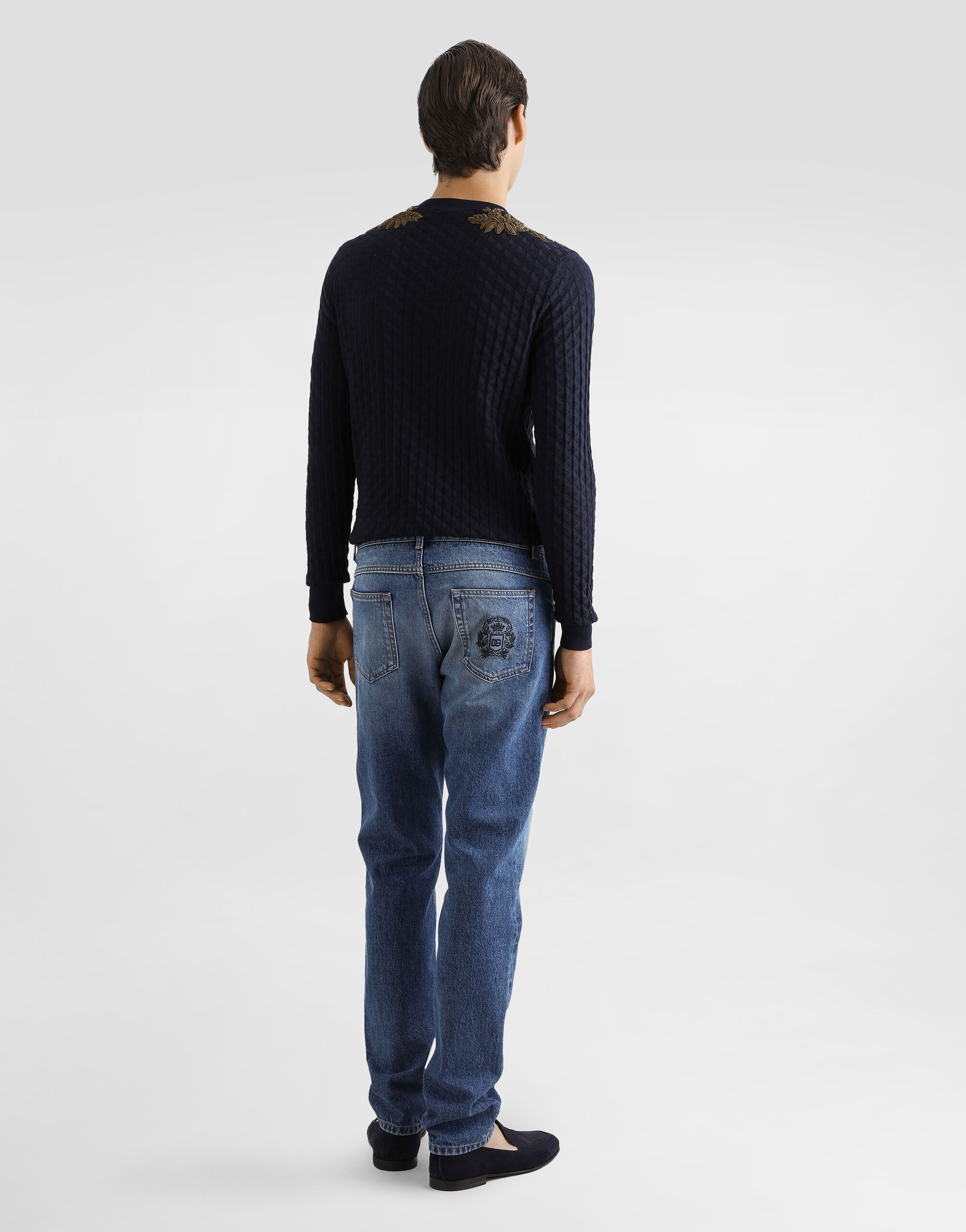 Blueのメンズ Micro-dot stitch silk pullover | Dolce&Gabbana®