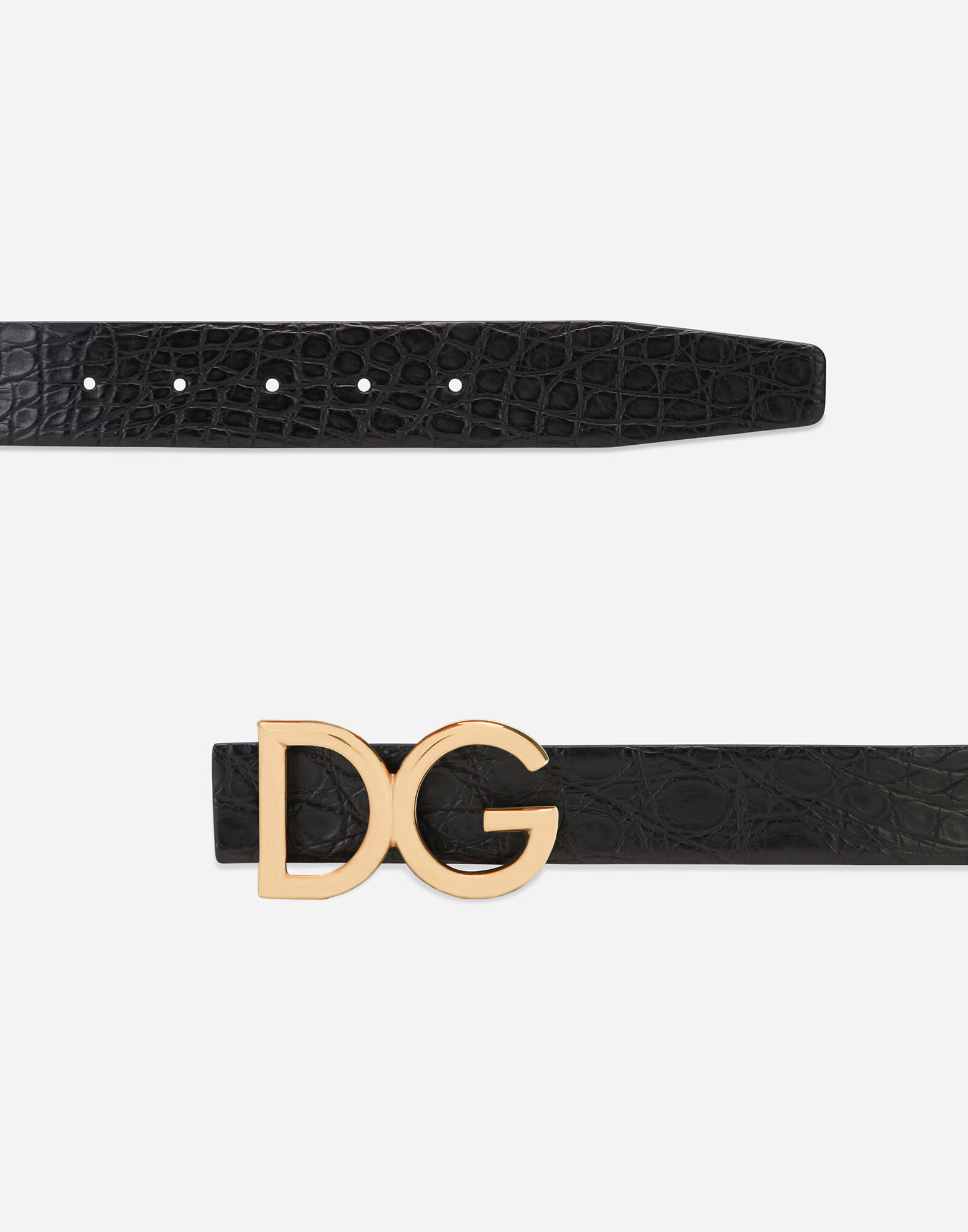 Crocodile flank nappa leather belt with DG logo in Black for Men