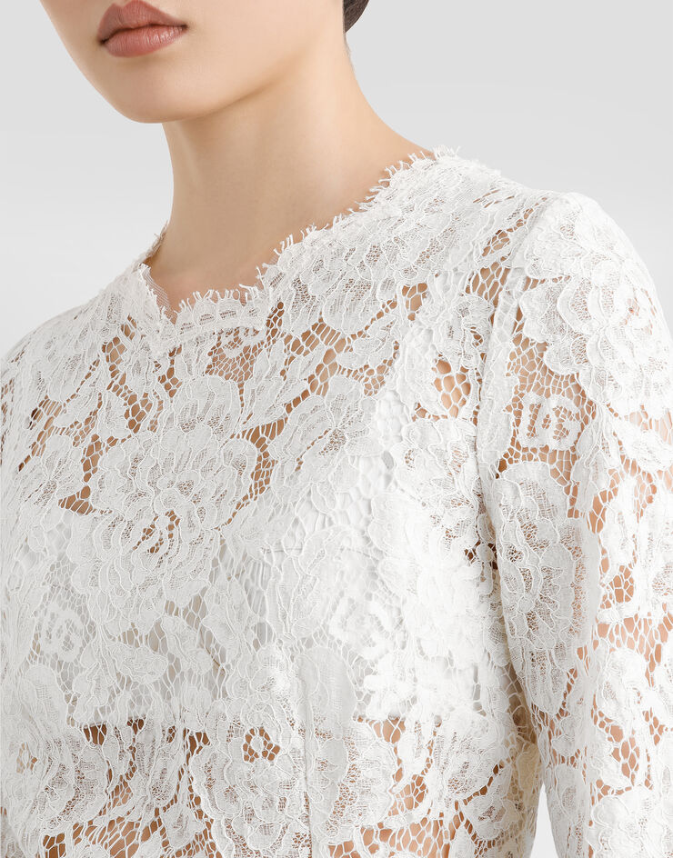 Dolce & Gabbana Long-sleeved branded stretch lace dress White F6M0DTHLM7L