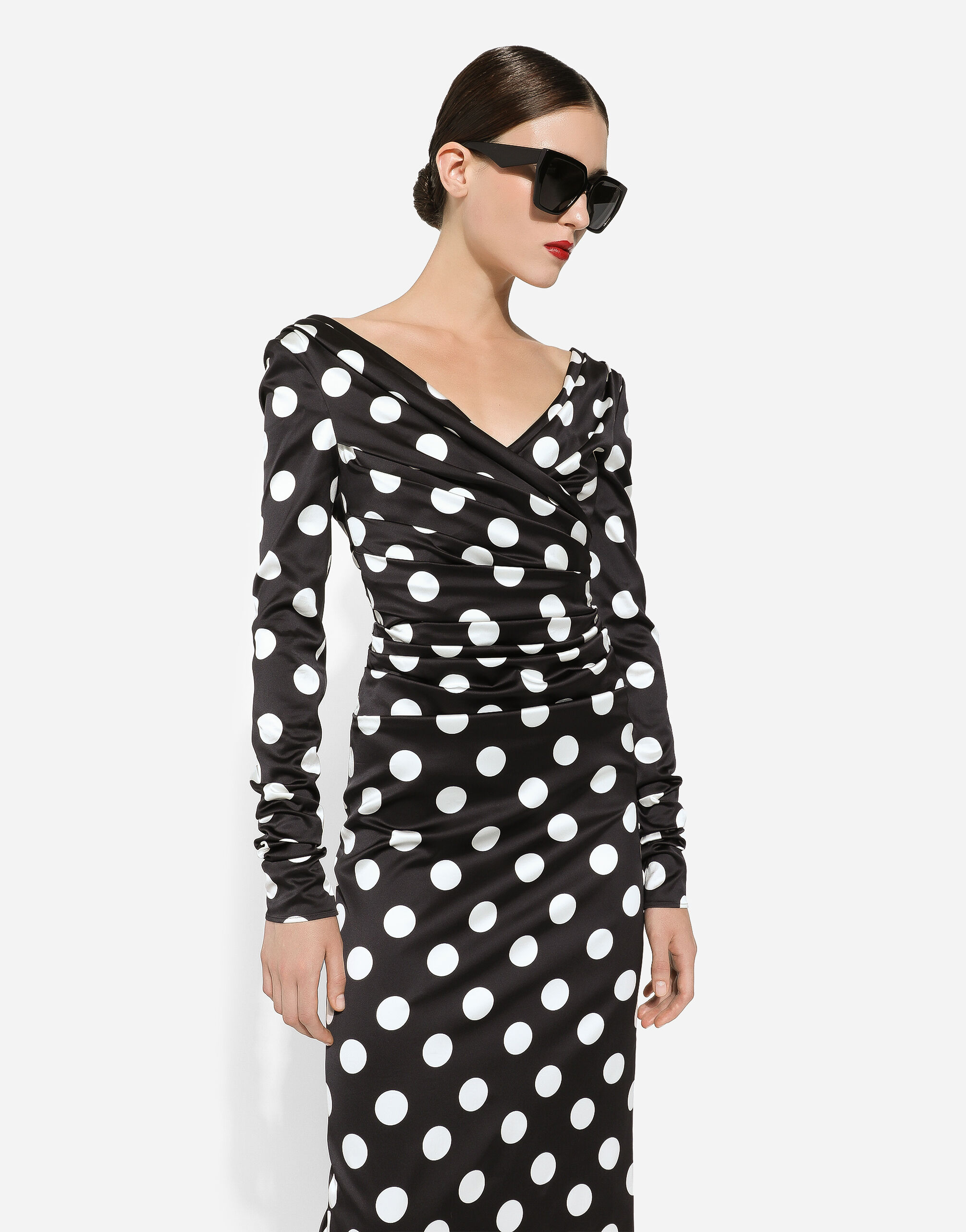 Satin midi dress with polka-dot print: in Print for Women