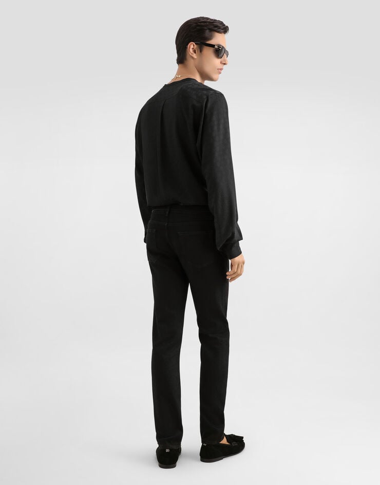 Dolce & Gabbana Martini shirt in silk jacquard with logo Black G5LF8TFJ1KB