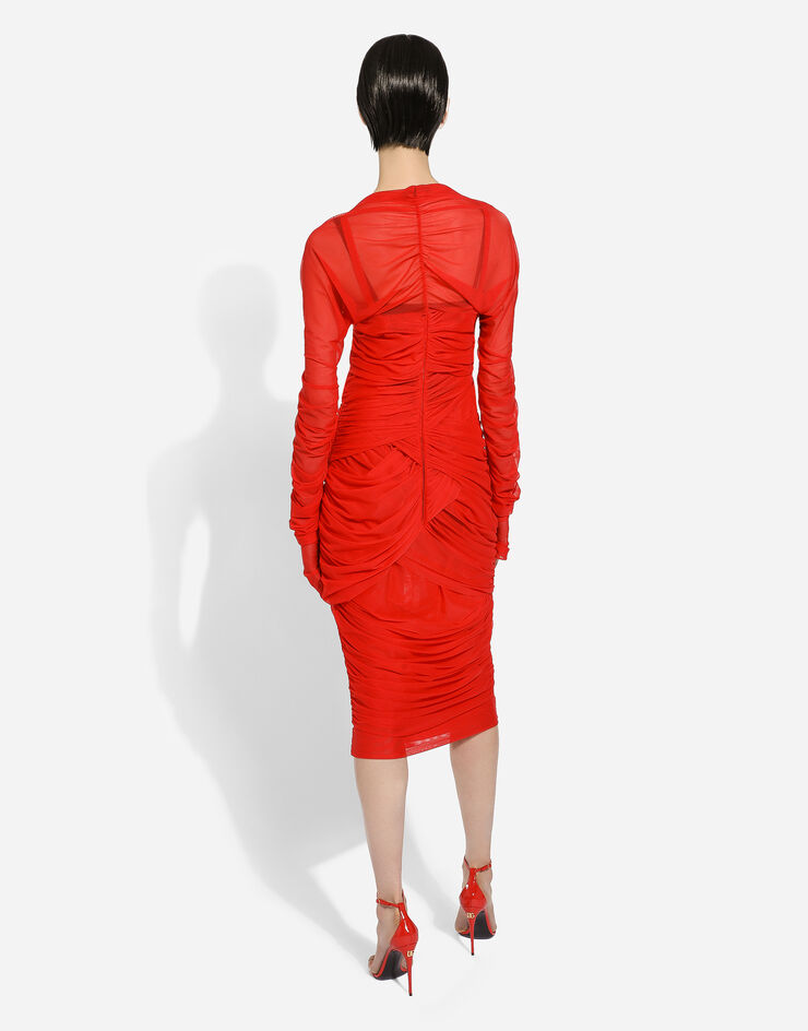 Dolce&Gabbana Tulle draped calf-length dress Red F6DJTTFLRC2