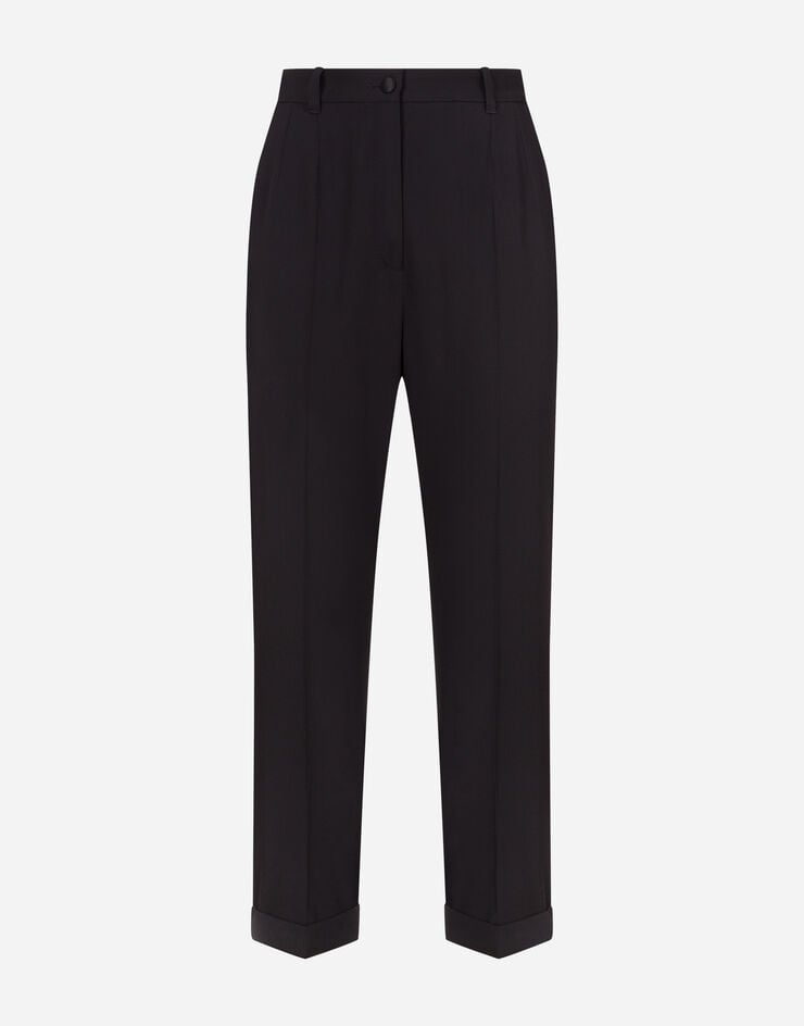 Dolce & Gabbana High-waisted wool pants with contrasting band 黑色 FTBNHTFU2KF