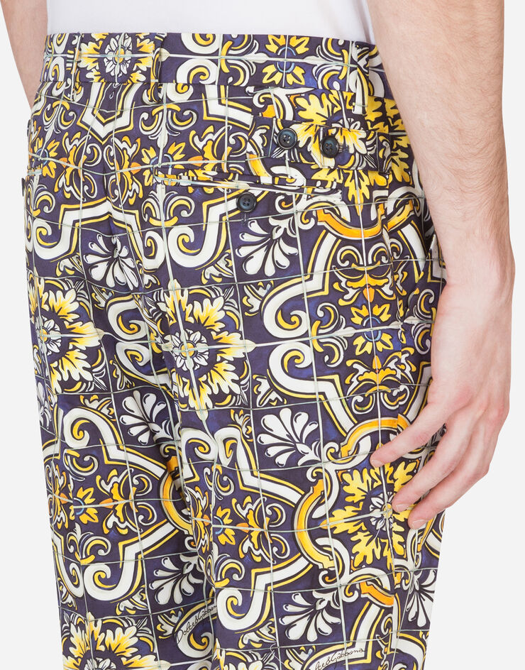 Dolce & Gabbana Stretch cotton pants with maiolica print STAMPA MAIOLICA GY6IETFSFJX