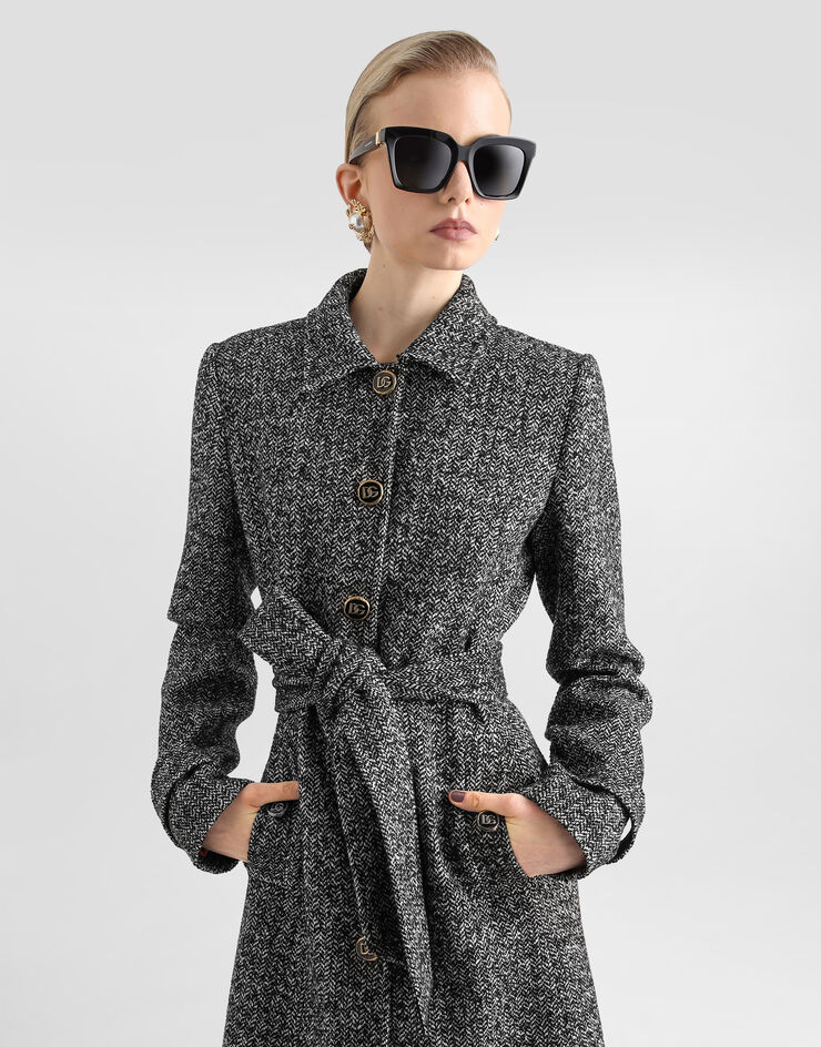 Dolce & Gabbana Abrigo de botonadura simple en mezcla de lana con motivo chevrón Dolce & Gabbana Abrigo de botonadura simple en mezcla de lana con motivo chevrón Multicolor F0W7TTFCZAE