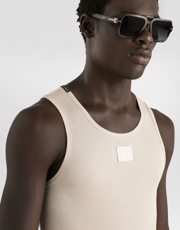 Dolce & Gabbana Ribbed tank top Beige G8QG9ZFU7AV