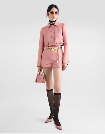 Dolce & Gabbana Short quilted jacquard jacket with all-over DG logo Pink F27DTTHJMQN