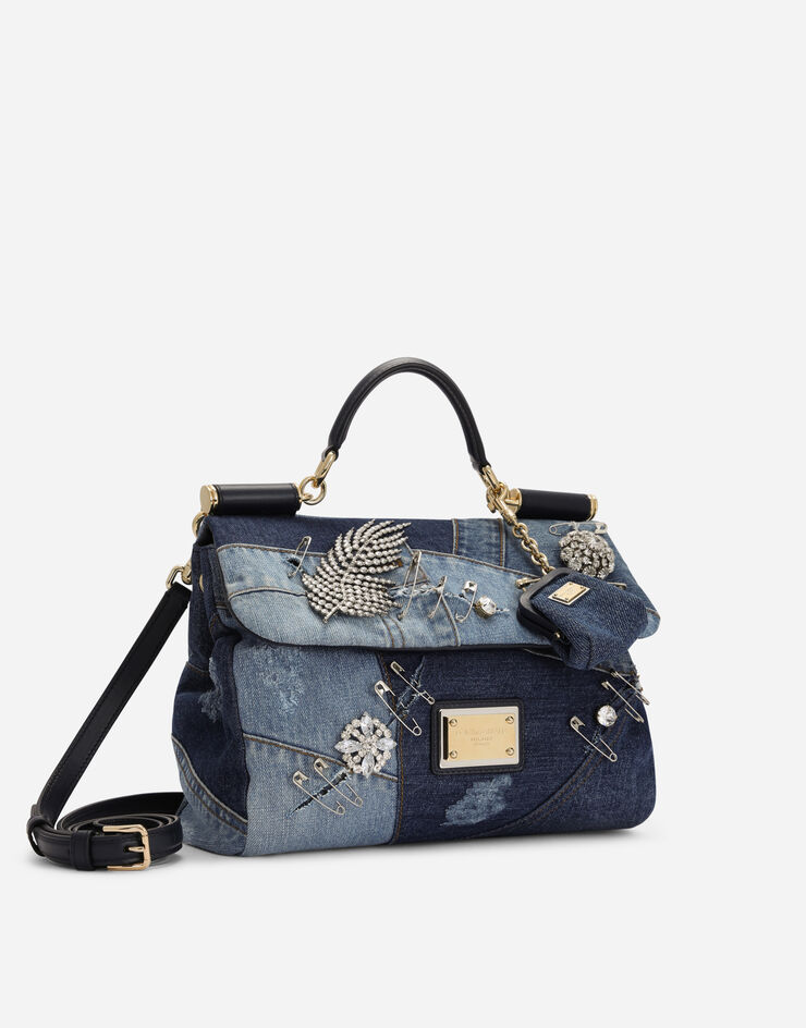 Dolce & Gabbana Medium patchwork denim Sicily soft bag with embroidery Denim BB7397AJ077