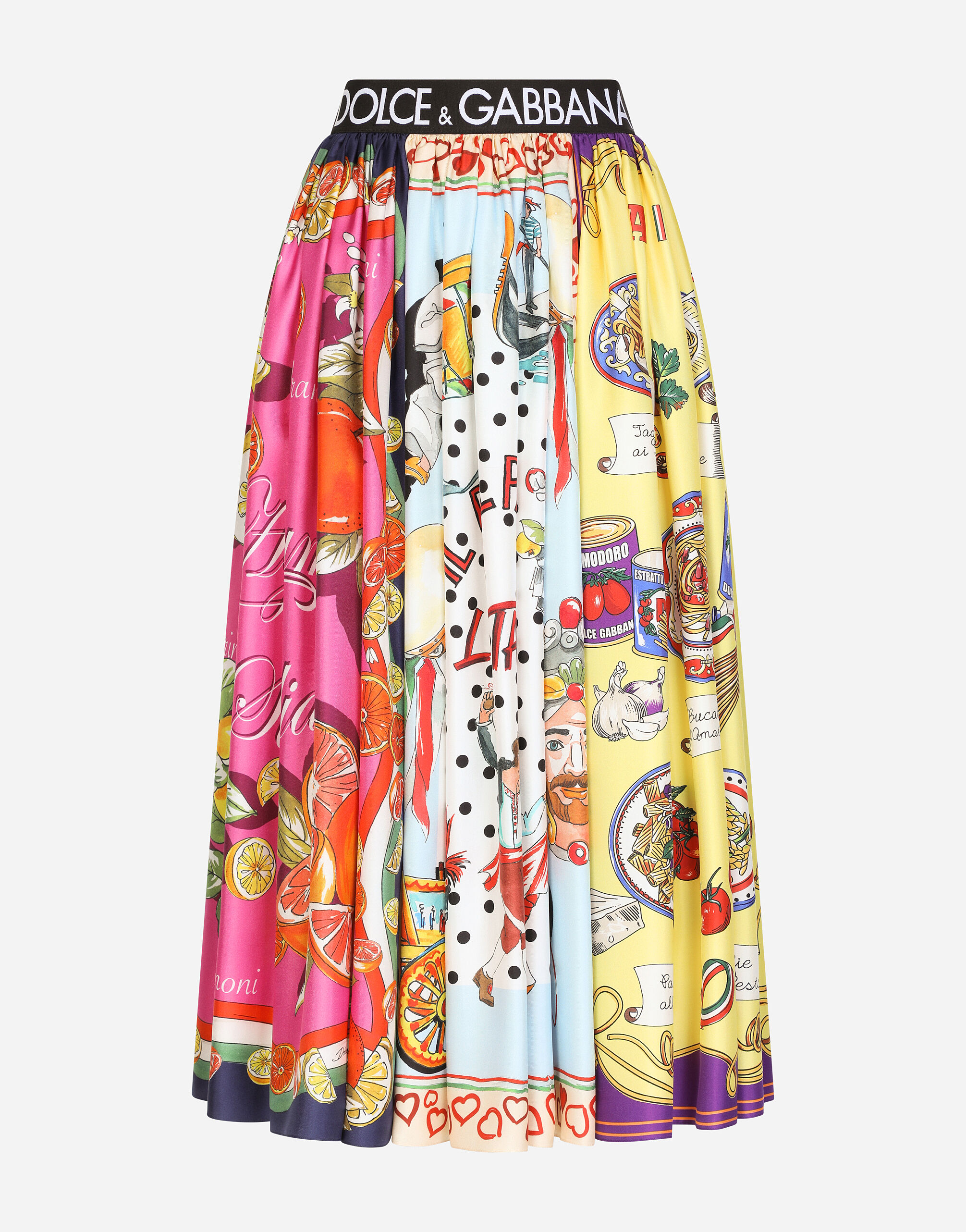 Twill calf length skirt with mixed panels
