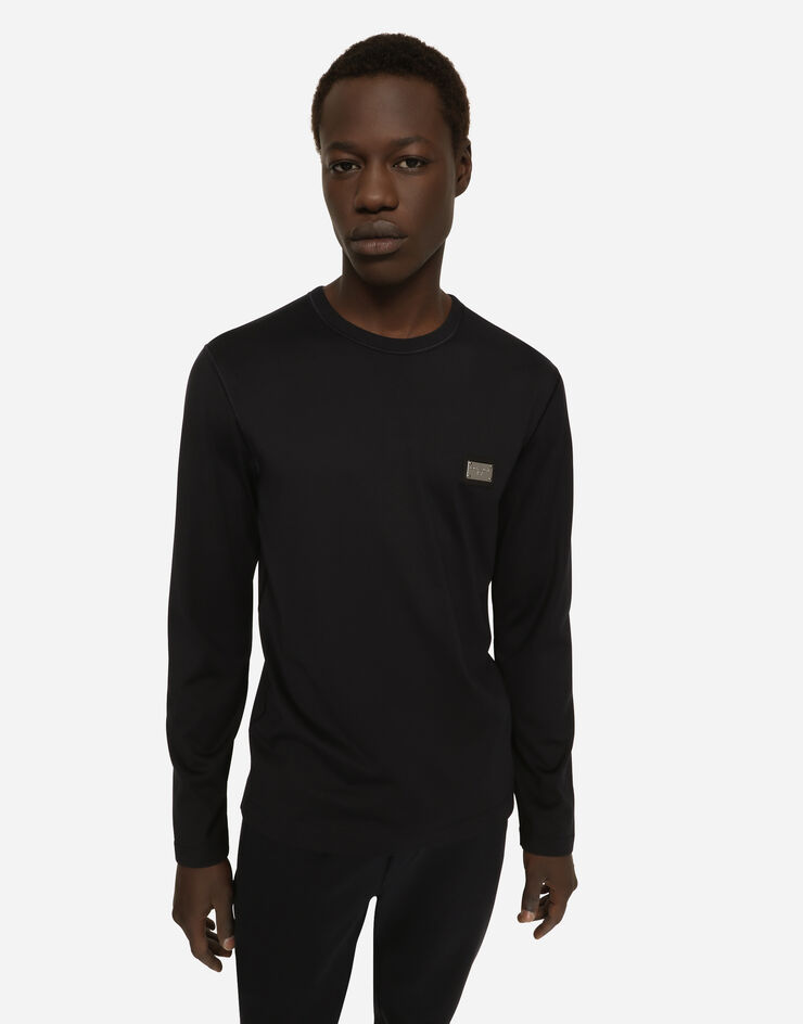 Dolce&Gabbana Long-sleeved T-shirt with logo tag 蓝 G8PV0TG7F2I