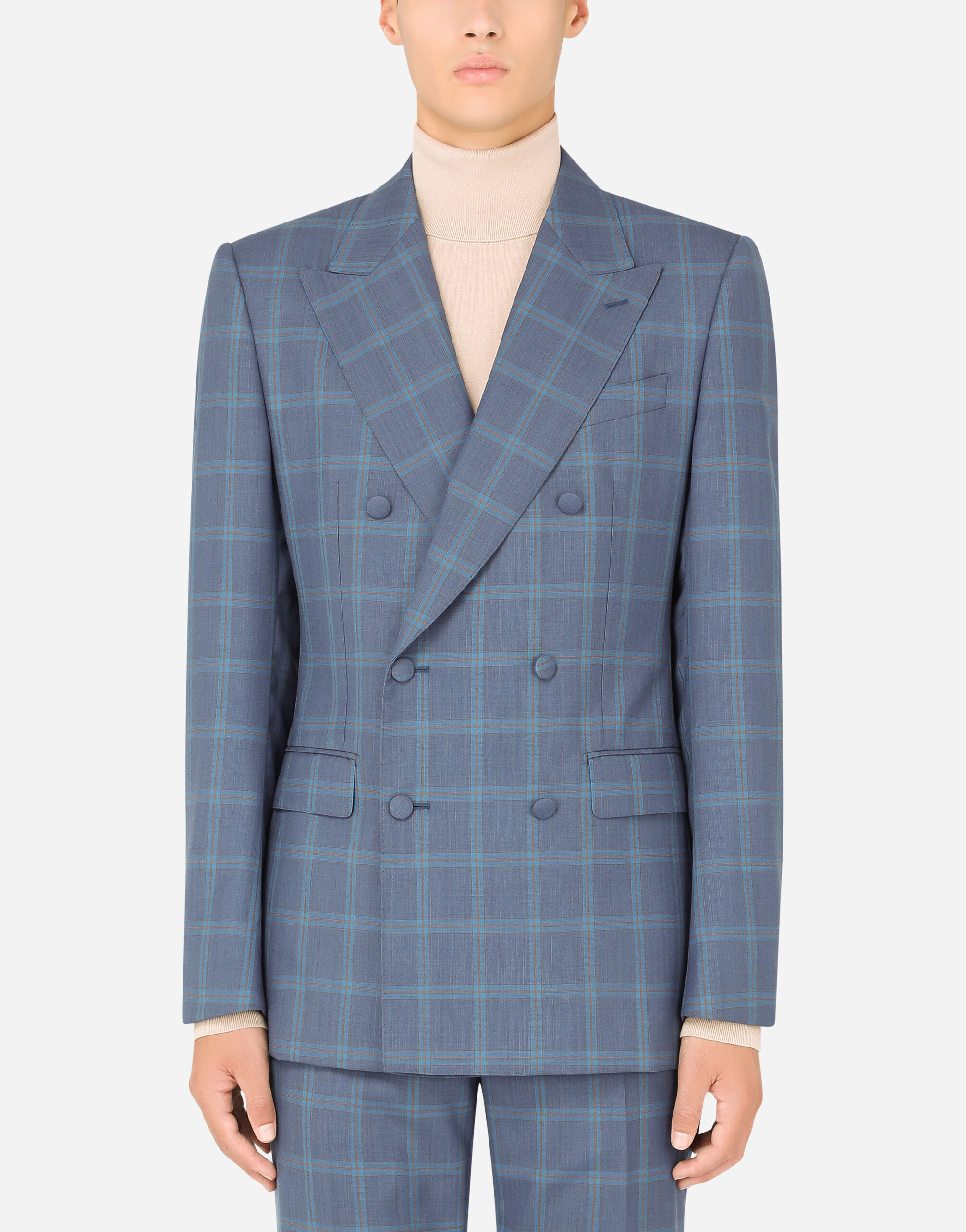 Double-breasted checked wool Sicily-fit suit in Multicolor for Men