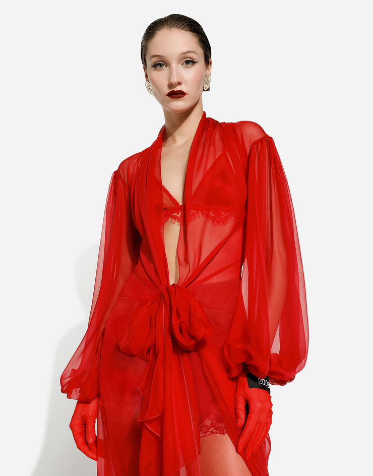 Dolce&Gabbana Vestido largo en chifón de seda con lazada Burdeos F6DESTFU1AT