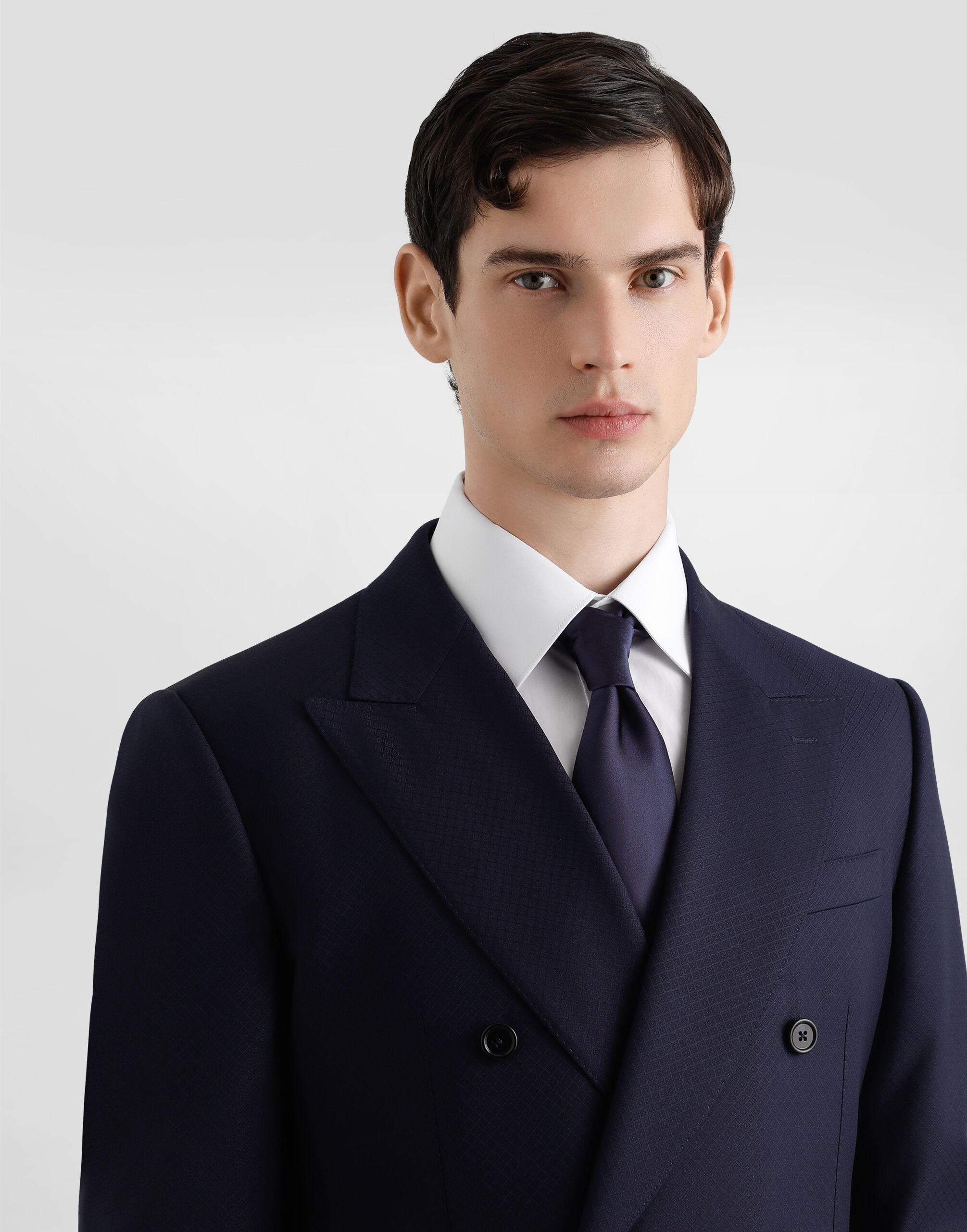 Double-breasted micro-patterned wool suit in Multicolor for Men