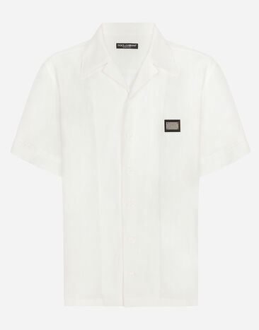 Dolce & Gabbana Chemise Hawaii en lin avec plaquette à logo Blanc VG4444VP287