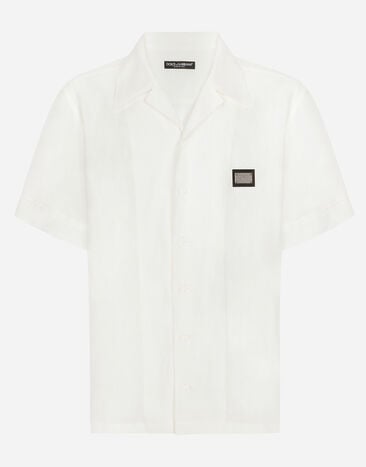 Dolce & Gabbana قميص هاواي كتان ببطاقة شعار أبيض VG4444VP287
