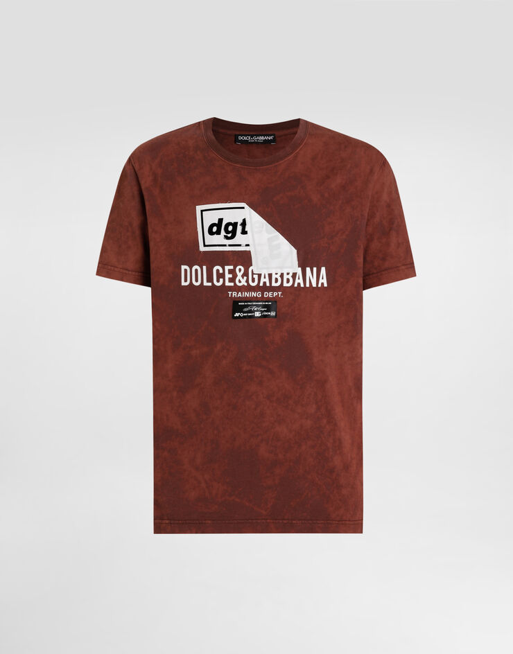 Dolce & Gabbana Marble-effect cotton t-shirt with print Brown G8RN8TG7POI