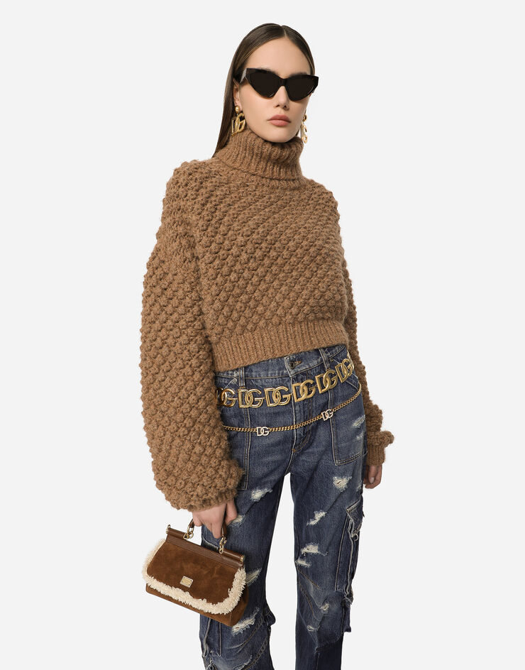 Dolce&Gabbana Rollkragenpullover mit Noppenmuster aus Alpaka Beige FXL70TJFMQ5