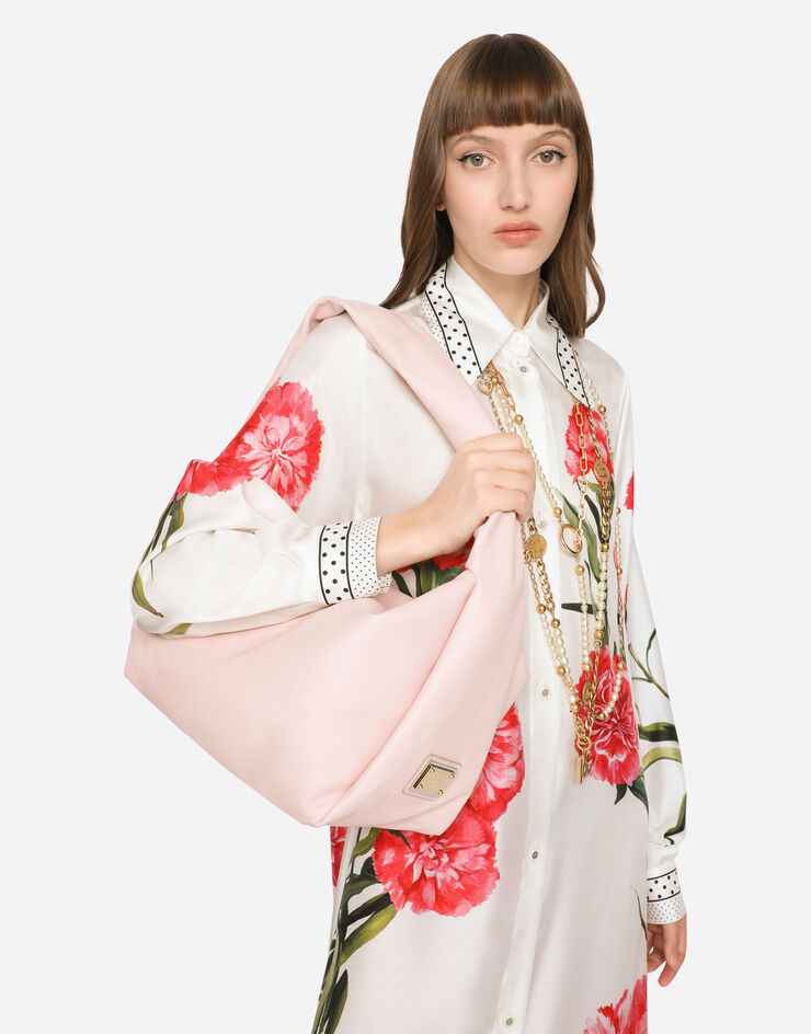Dolce & Gabbana Borsa soft media in pelle di vitello con placca logata Rosa BB2179AW752