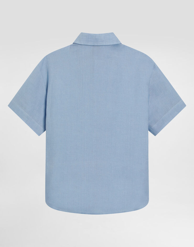 Dolce & Gabbana Short-sleeved linen canvas shirt Azure L44S55FU4MH