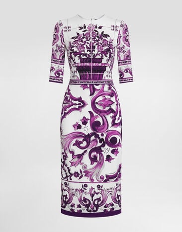 Dolce & Gabbana Majolica-print charmeuse dress Multicolor F6EAJTHPAEL