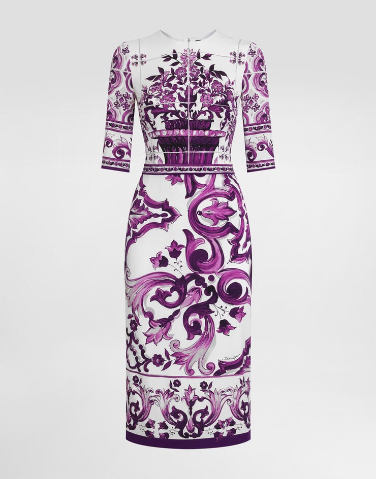 Dolce & Gabbana Majolica-print charmeuse dress Multicolor F6EAJTHPAEL