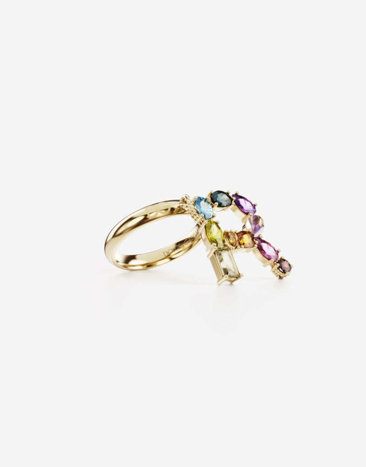 Dolce & Gabbana Rainbow alphabet R ring in yellow gold with multicolor fine gems Gold WRMR1GWMIXR