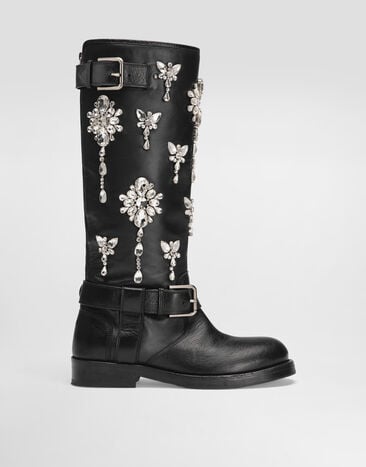 Dolce & Gabbana Bota de napa con cristales bordados Black CU1248AW847