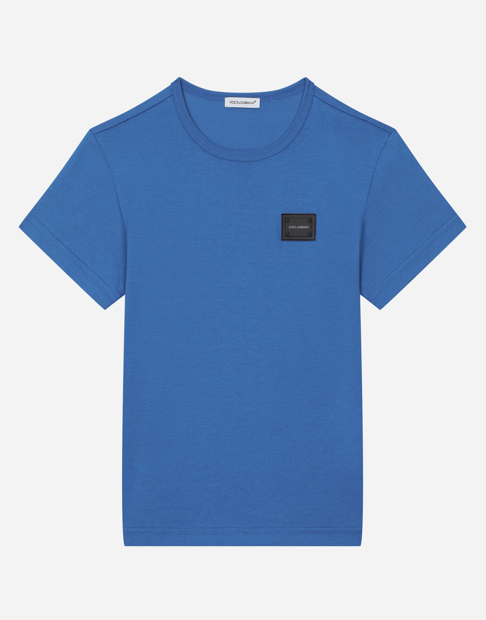 Jersey T shirt with logo tag in Turquoise for Men Dolce Gabbana