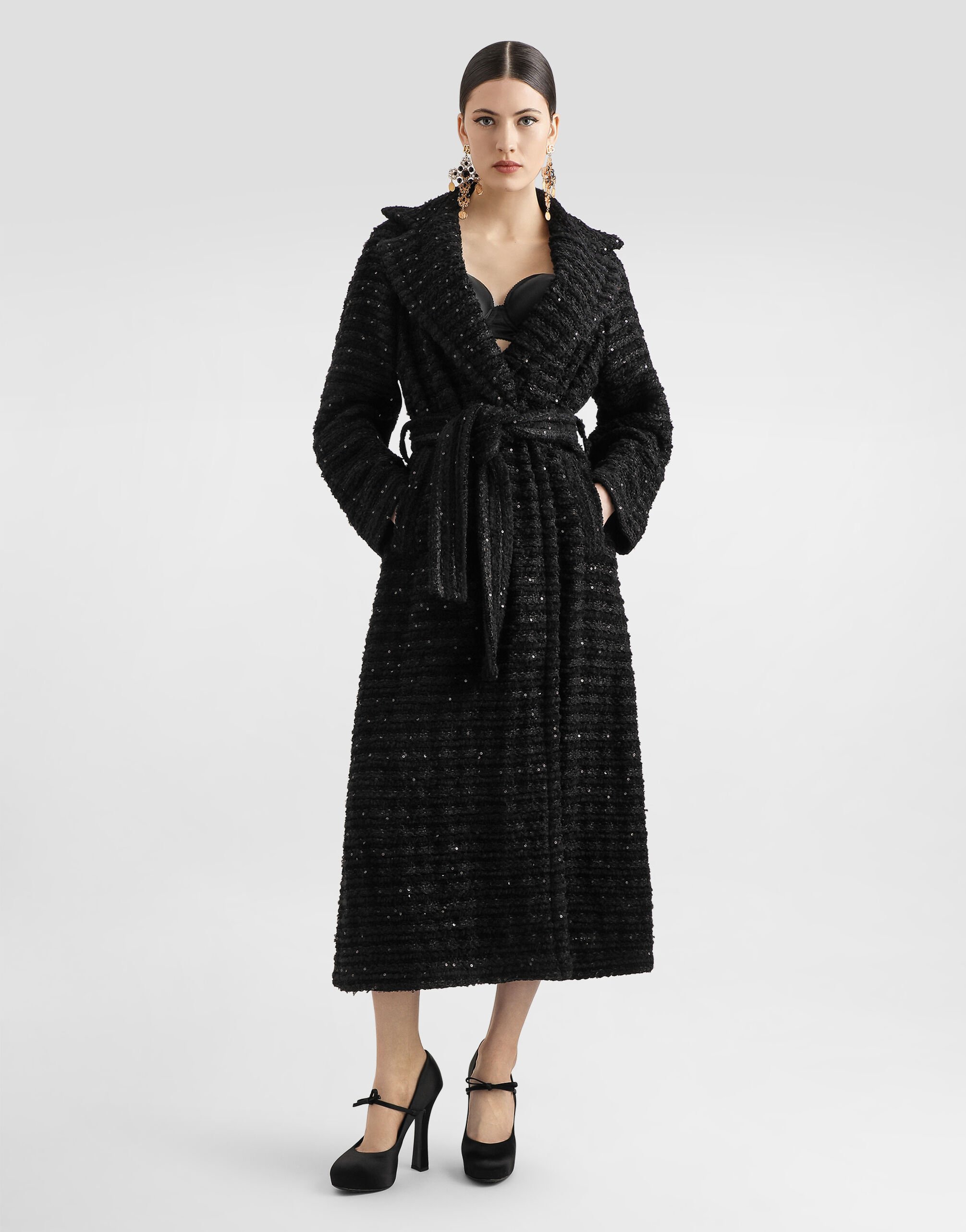 Tweed coat with micro-sequin embellishment in Black for Women