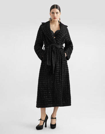 Dolce & Gabbana Tweed coat with micro-sequin embellishment Black F0W3FTHUMKN
