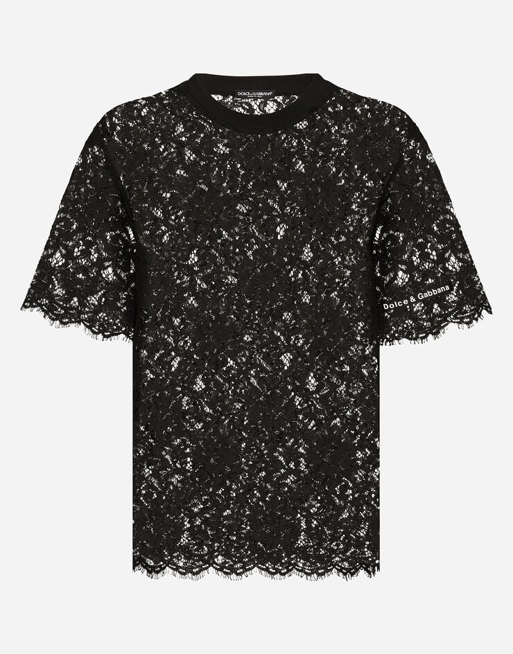 Dolce & Gabbana Lace T-shirt with Dolce & Gabbana logo Black G8OH6ZFLM9V