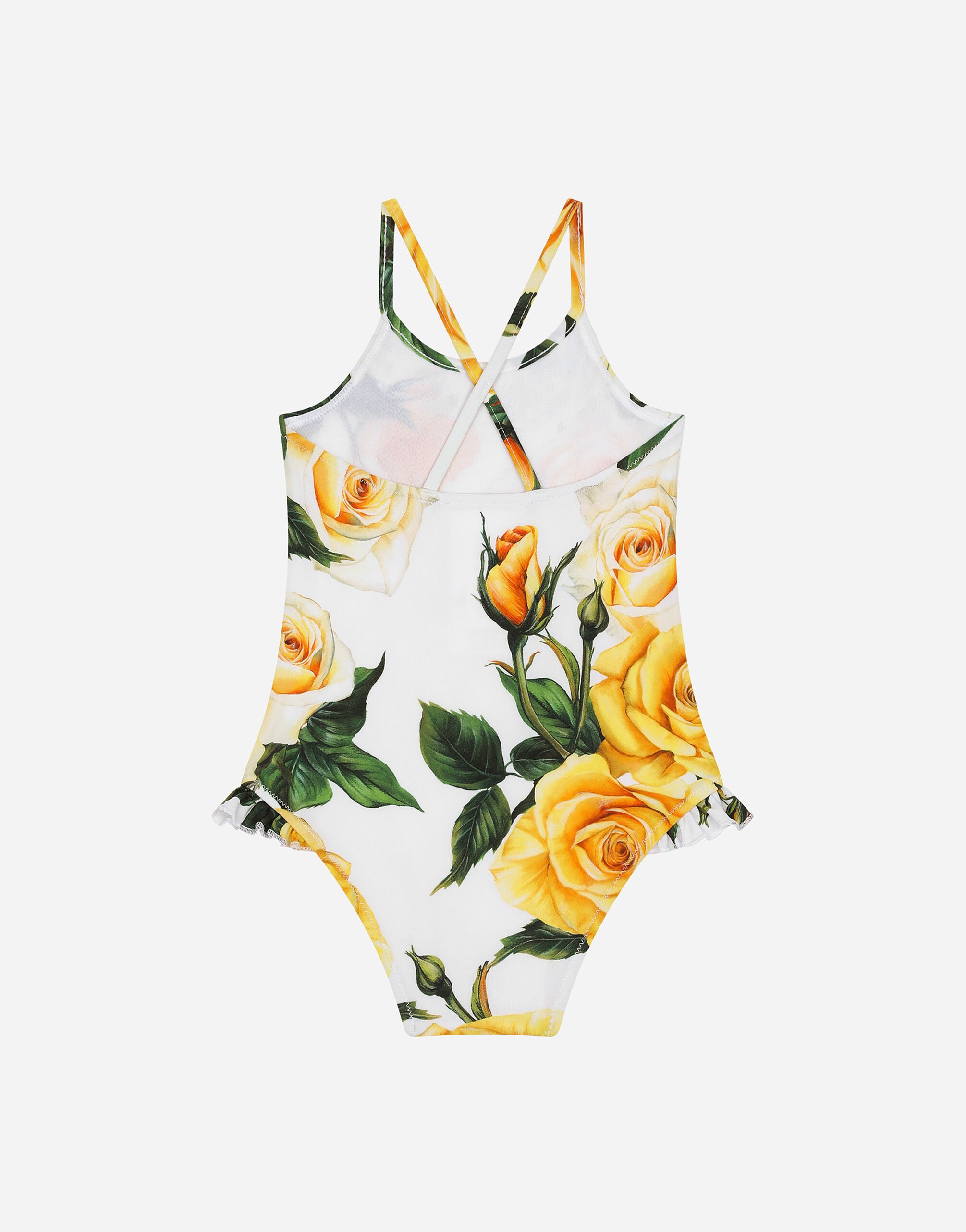 プリのガールズ Spandex one-piece swimsuit with yellow rose