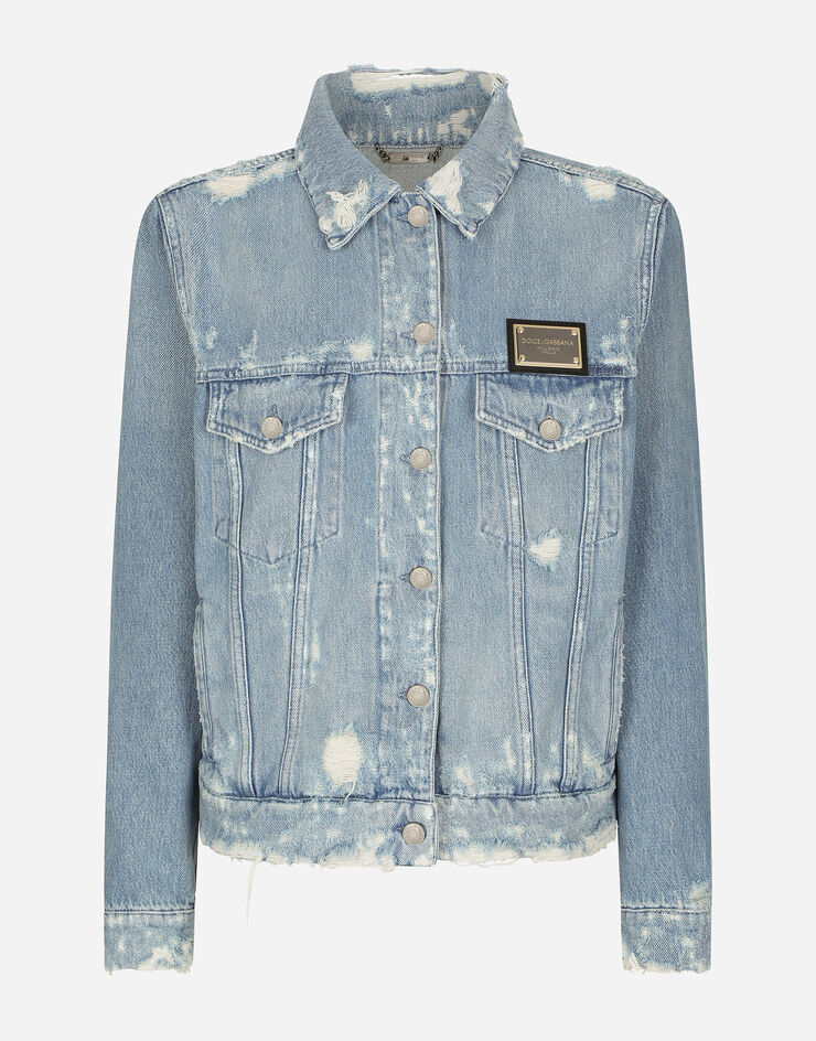 Dolce & Gabbana Blouson en denim avec plaquette à logo Multicolore F9M00DG8GJ3