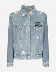Dolce & Gabbana Denim jacket with branded plate Turquoise FXL43TJBCAG
