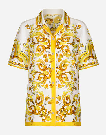 Dolce & Gabbana Short-sleeved silk twill shirt with majolica print Print F79EFTHI1TN