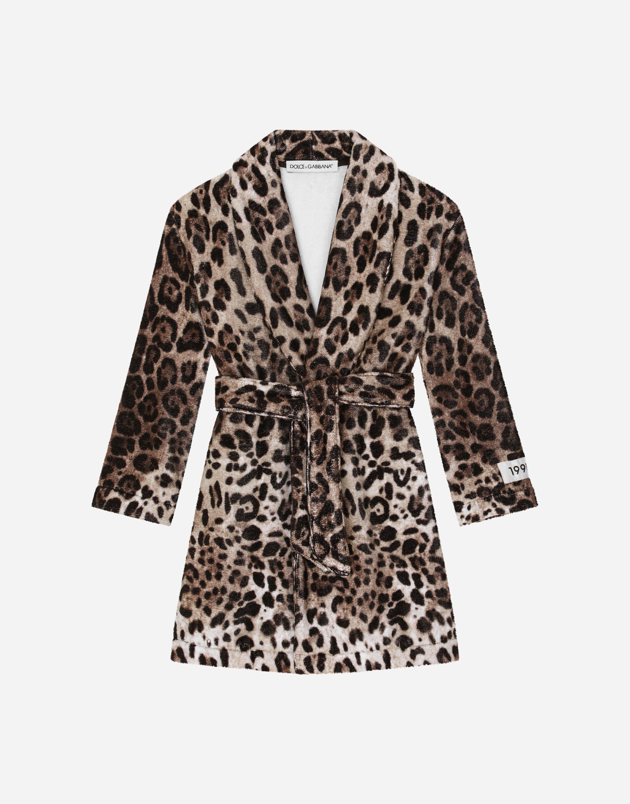Dolce & Gabbana Albornoz de rizo con estampado de leopardo Imprima L5J847G7M0L