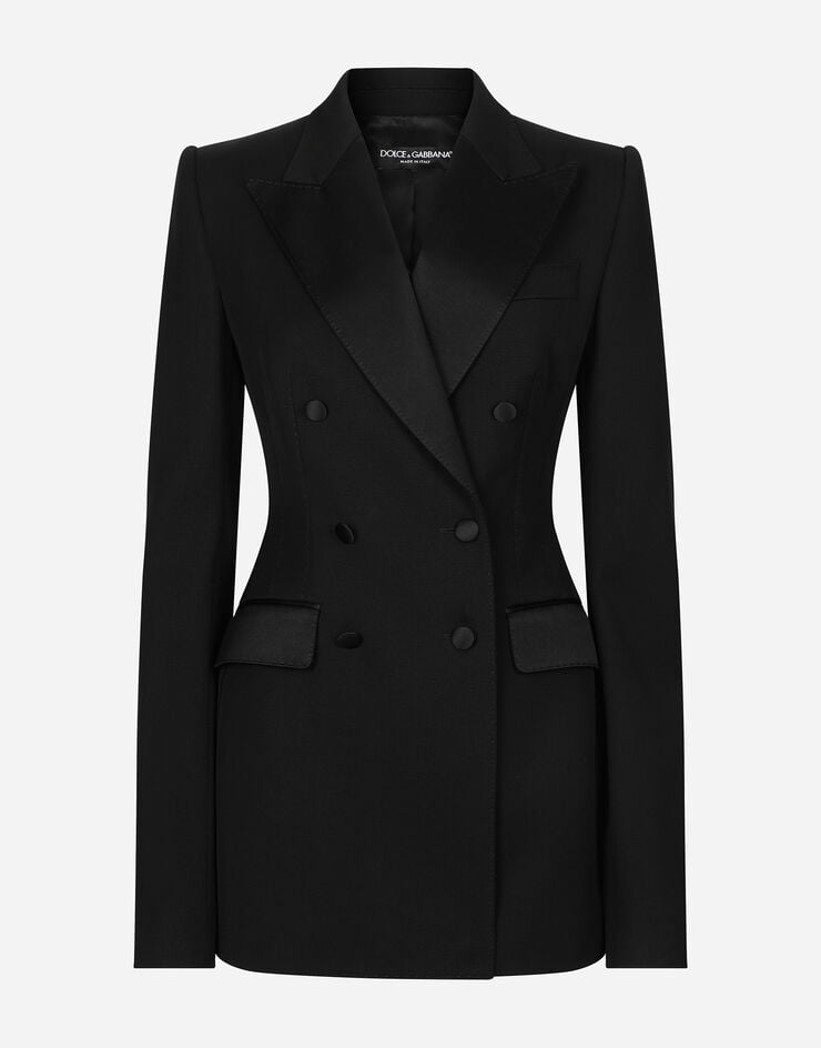 Dolce & Gabbana Zweireihige Jacke Turlington aus Wollgabardine Schwarz F29YMTFU28J