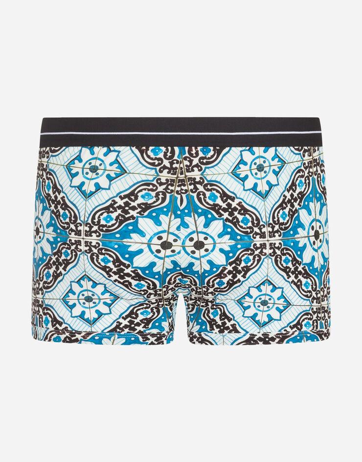 Dolce & Gabbana Cotton boxers with maiolica print on a sky blue background STAMPA MAIOLICA M3A03JHS7BH