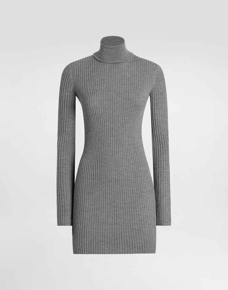 Dolce & Gabbana Turtleneck long dress in wool Grey FXS46TJDVDC