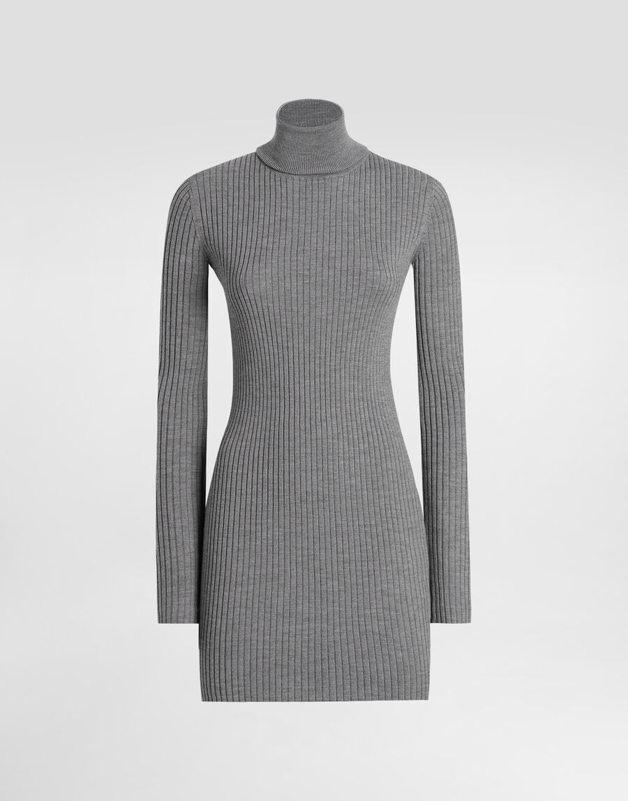 Turtleneck long dress in wool