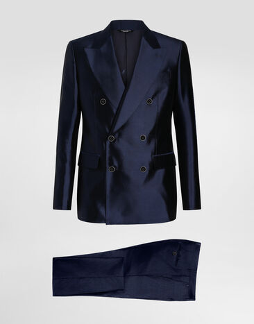 Dolce & Gabbana Shantung and mikado silk double-breasted suit Blue GK021TFU1L5