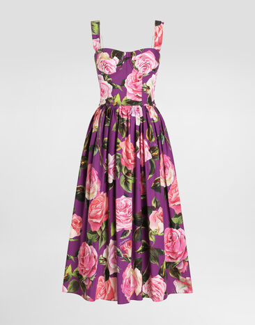 Dolce & Gabbana Vestido corsetero con estampado de rosas Beige BB7756A3G19