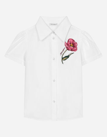 Dolce & Gabbana Camisa de popelina con tulipán y logotipo Dolce&Gabbana Blanco L55S82G7NRK