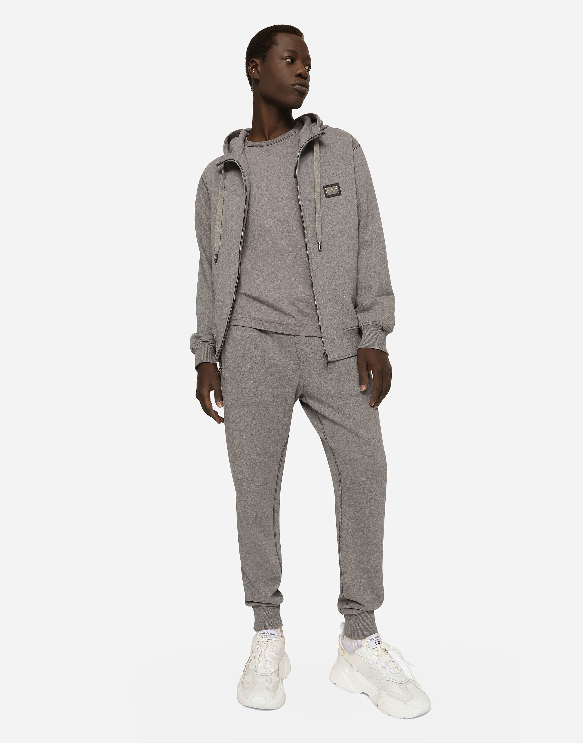 Jersey jogging pants with branded tag in Grey for Men Dolce Gabbana