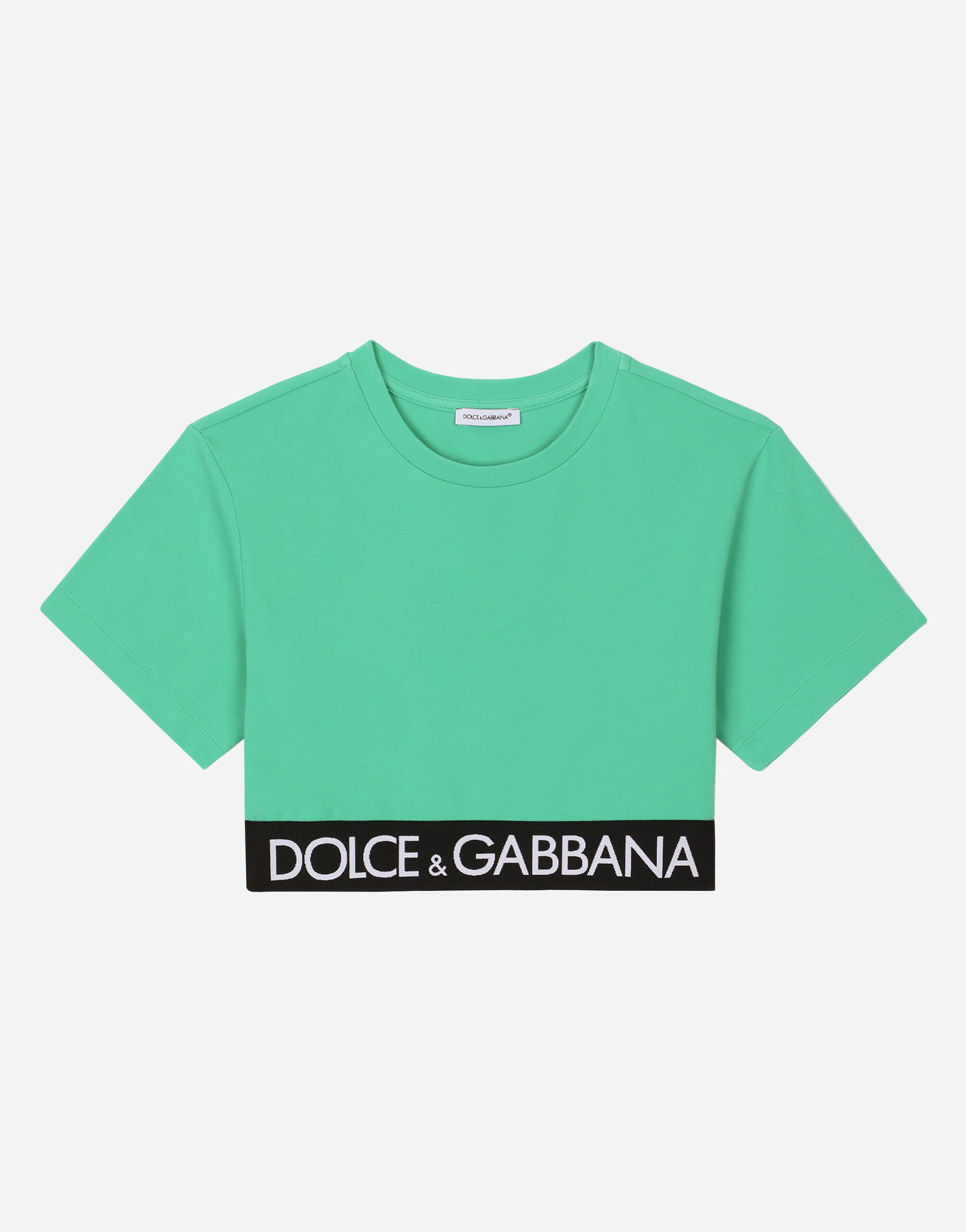 Dolce & Gabbana Jersey T-shirt with branded elastic Green L5JW7EG7E3Z