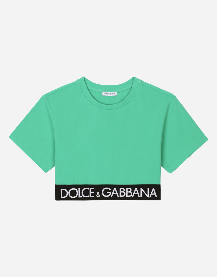 Dolce & Gabbana Camiseta de punto con logotipo en cinta elástica Verde L5JTHRG7E3K
