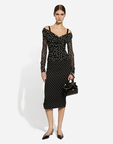 Dolce & Gabbana Top mit überkreuztem Ausschnitt aus Tüll Punkteprint Drucken F7AB5TFSRP2